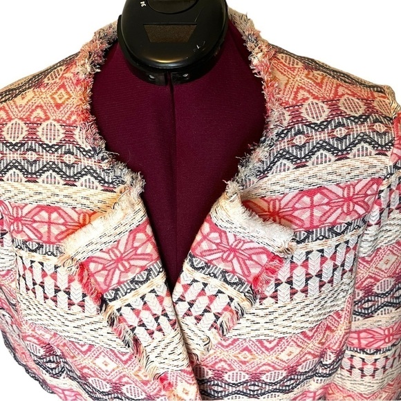 TAHARI by Arthur S Levine Bohemian Print Fringe Open Front Jacket Blazer - Picture 5 of 12